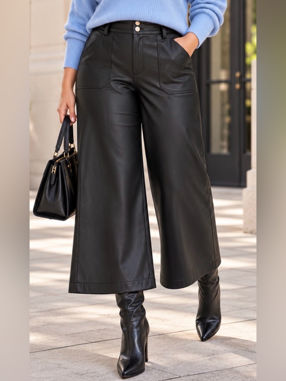 Anthropologie Maeve The Naomi Black Faux Leather Wide Leg Crop Pants Size 22